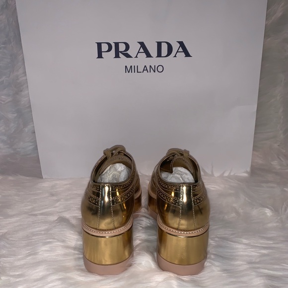 Prada Gold Platform Oxfords - Picture 3 of 8